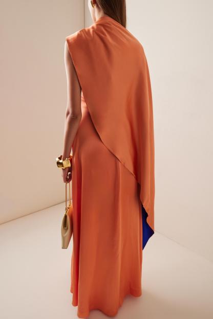 Stain Contrast Color Cape Sleeve Maxi Dress
