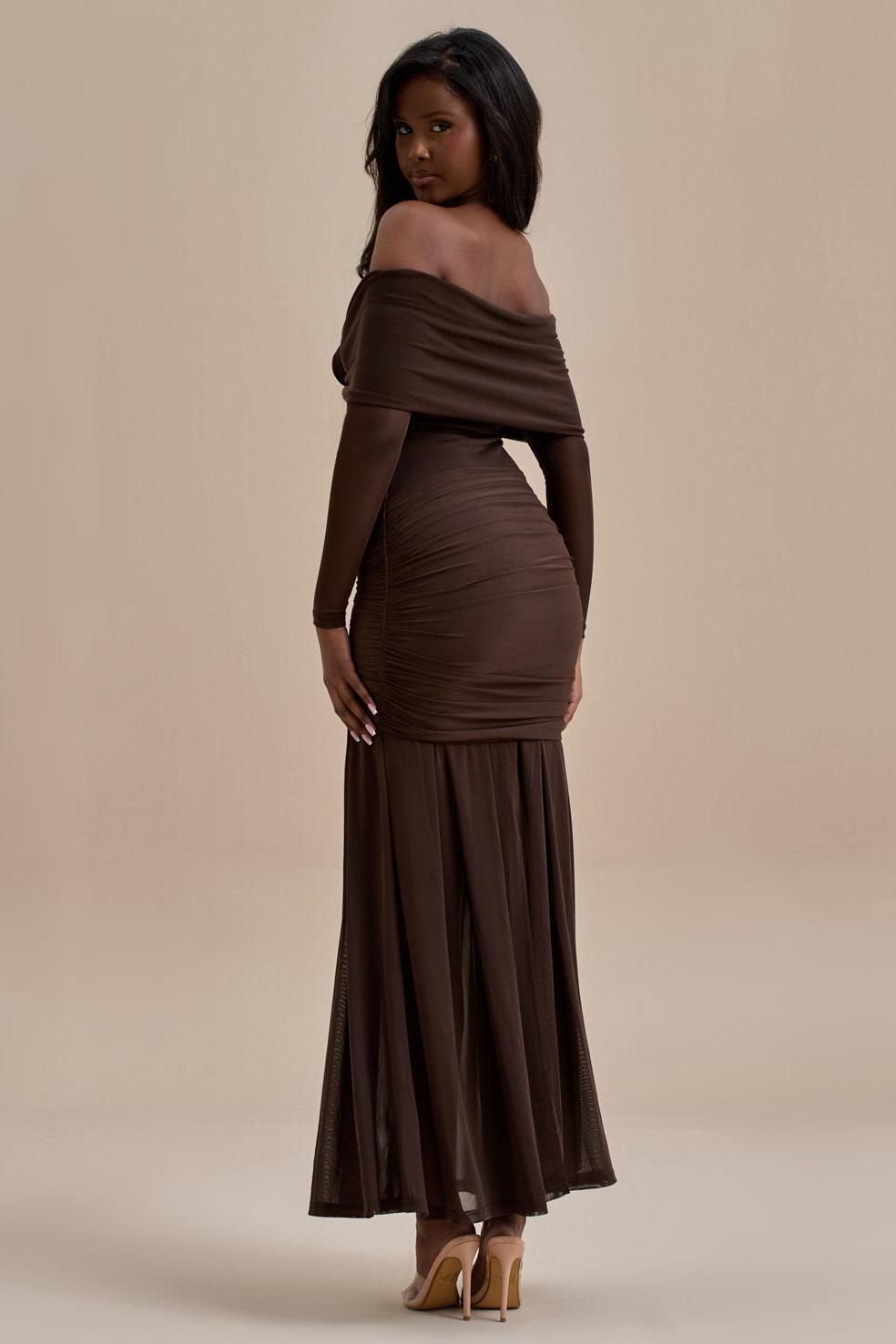 3D Flower Off-Shoulder Gathering Midi Dress