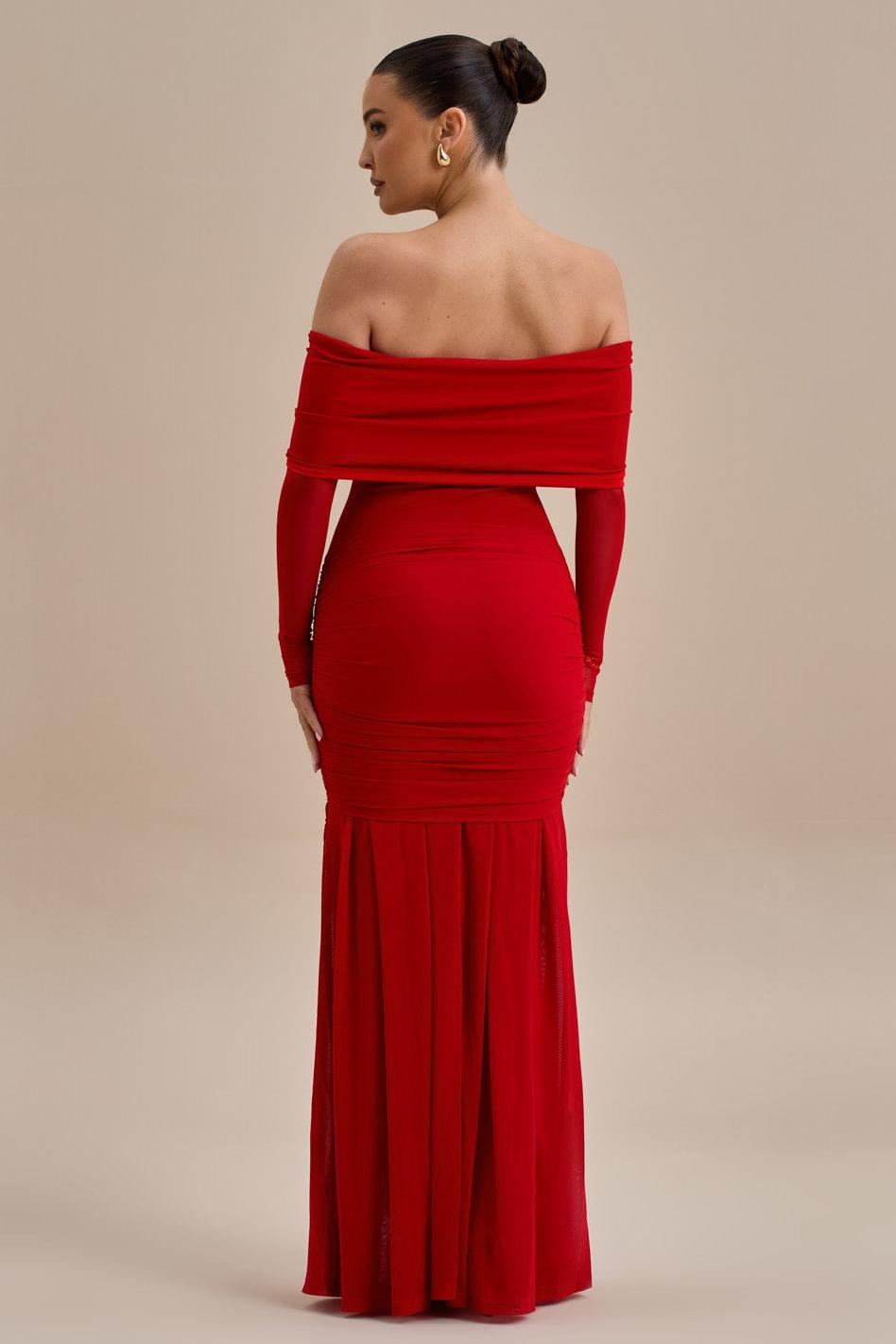 3D Flower Off-Shoulder Gathering Midi Dress