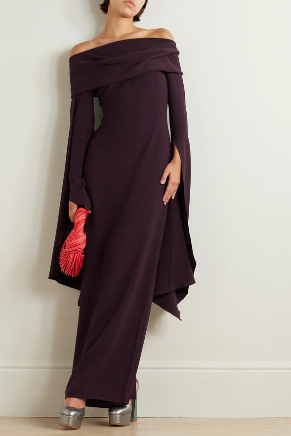 Off-Shoulder Long Sleeve Solid Midi Dress