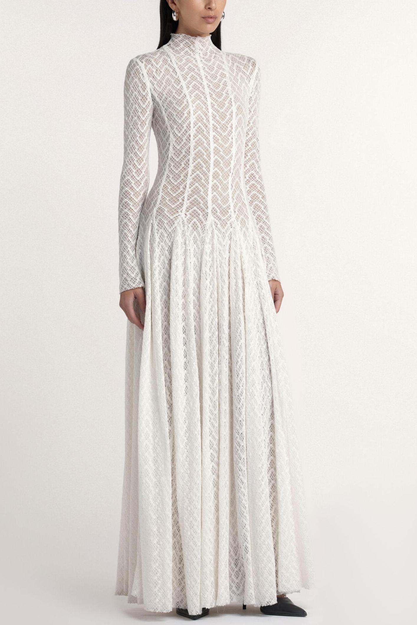 Solid Long Sleeve Lace Maxi Dress