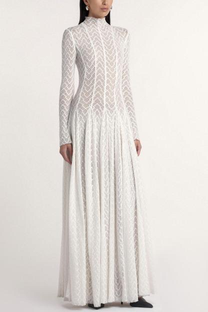Solid Long Sleeve Lace Maxi Dress