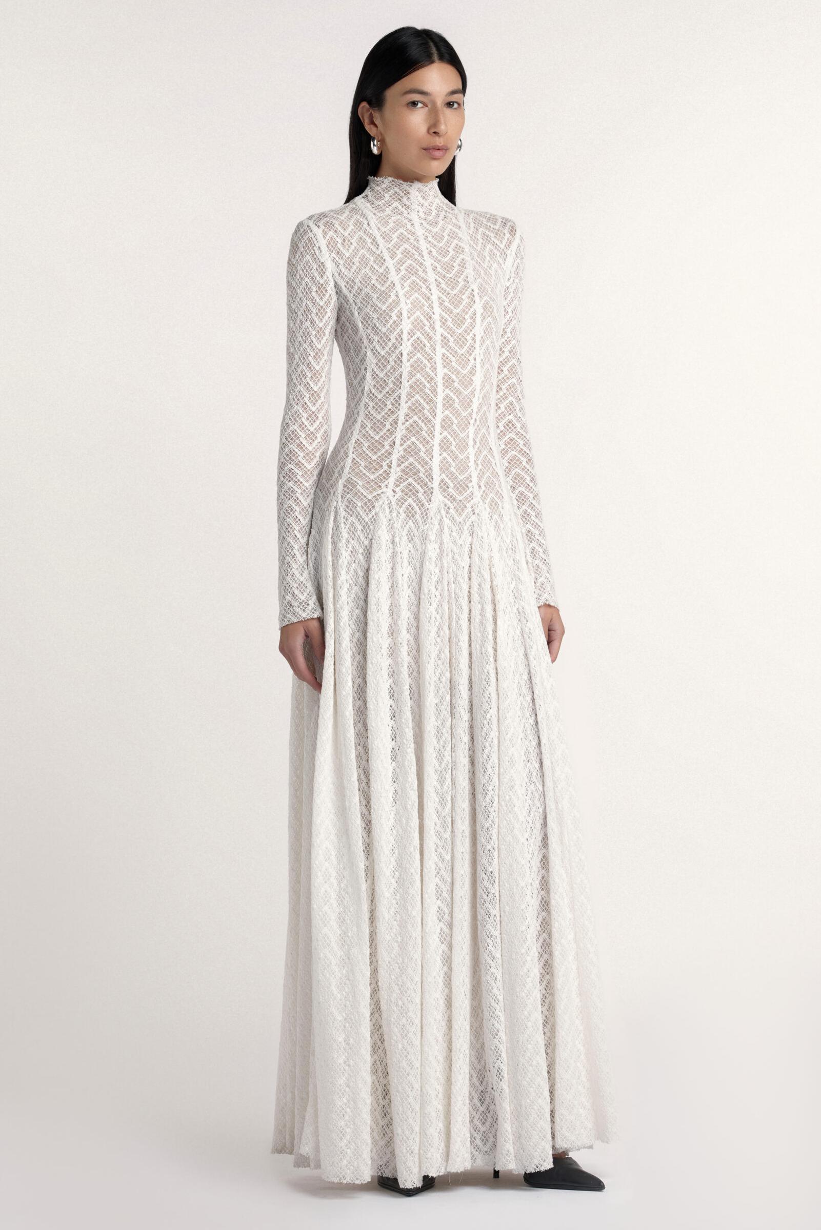Solid Long Sleeve Lace Maxi Dress