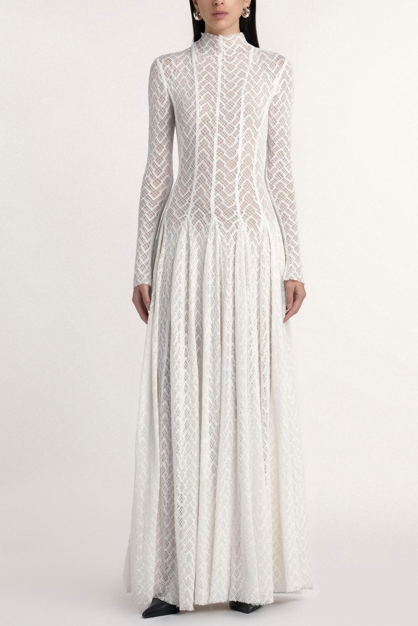 Solid Long Sleeve Lace Maxi Dress