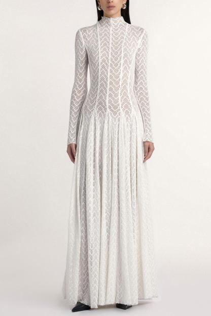 Solid Long Sleeve Lace Maxi Dress