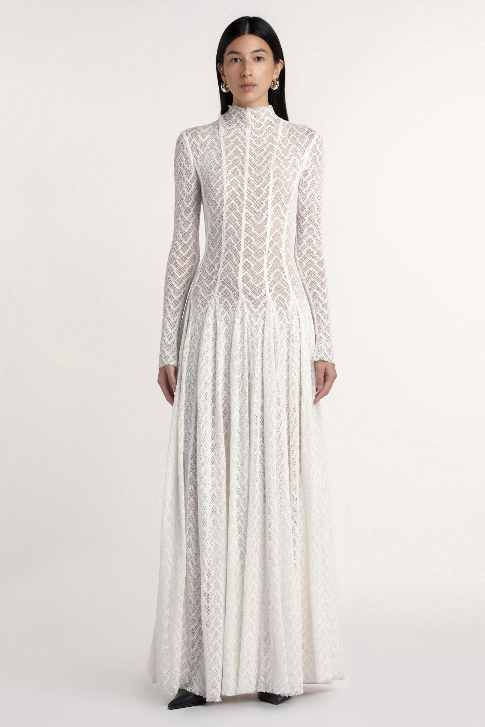 Solid Long Sleeve Lace Maxi Dress