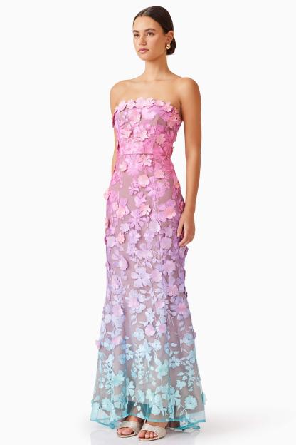 Lace Off-Shoulder Gradient Color Maxi Dress