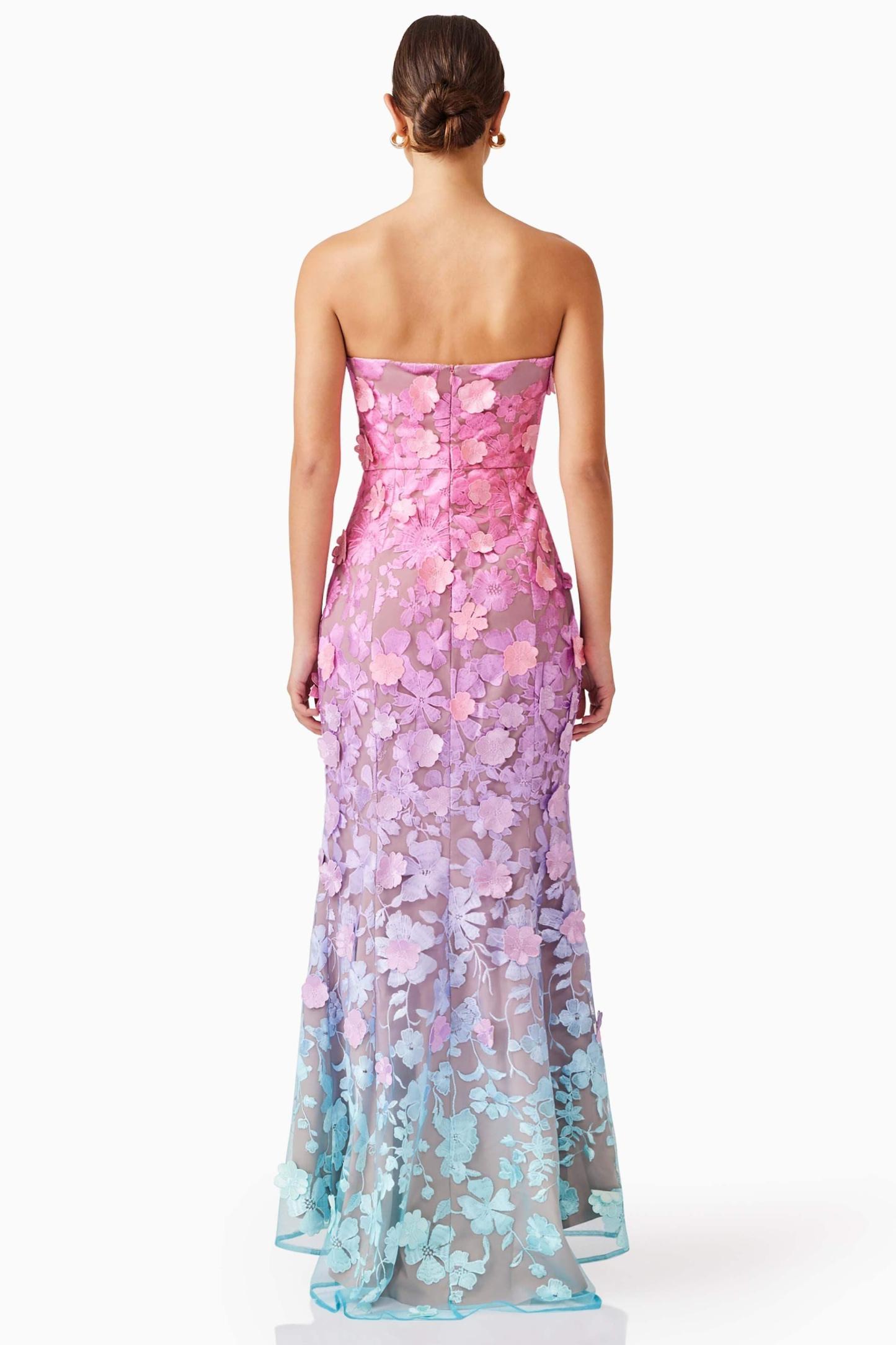 Lace Off-Shoulder Gradient Color Maxi Dress