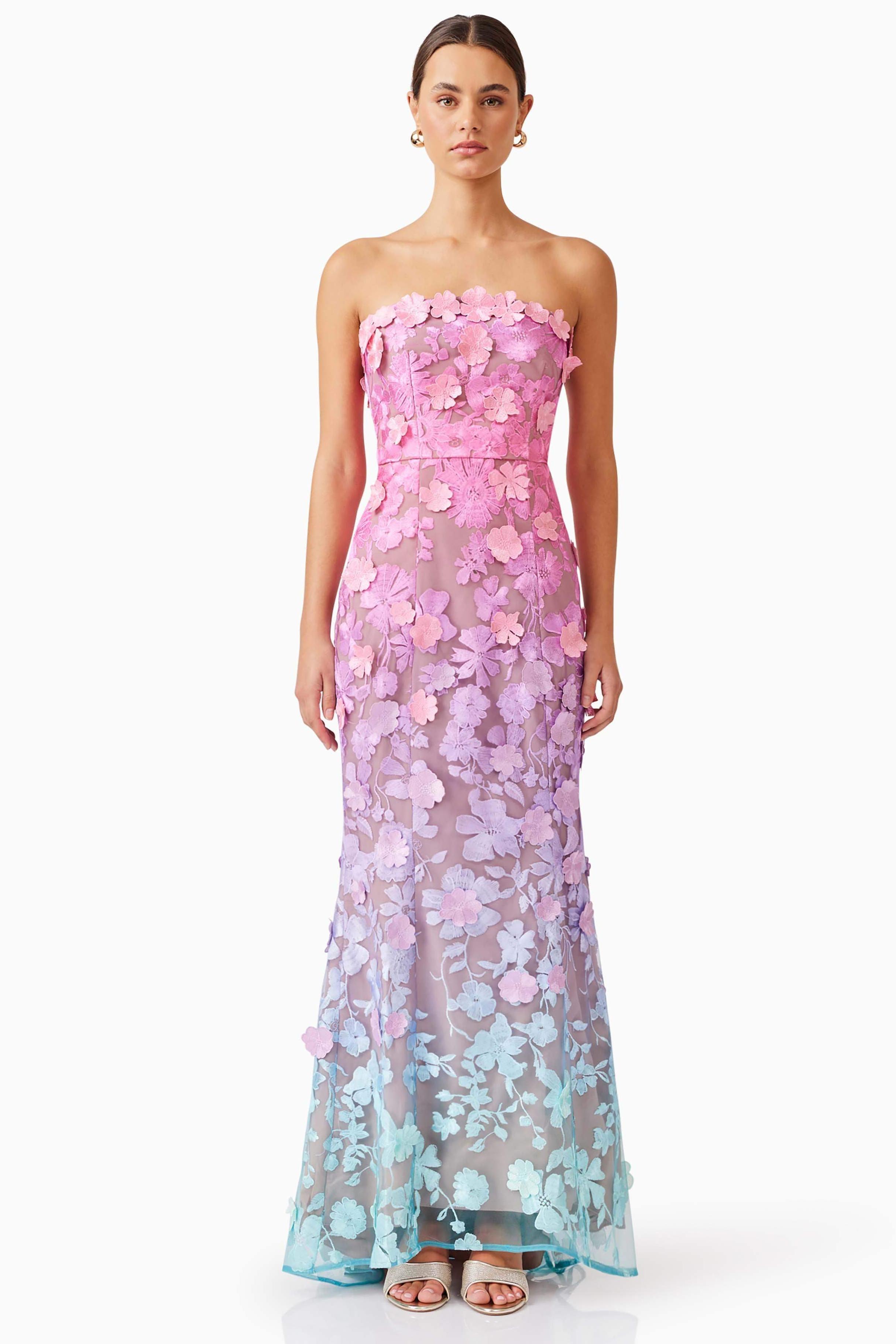 Lace Off-Shoulder Gradient Color Maxi Dress
