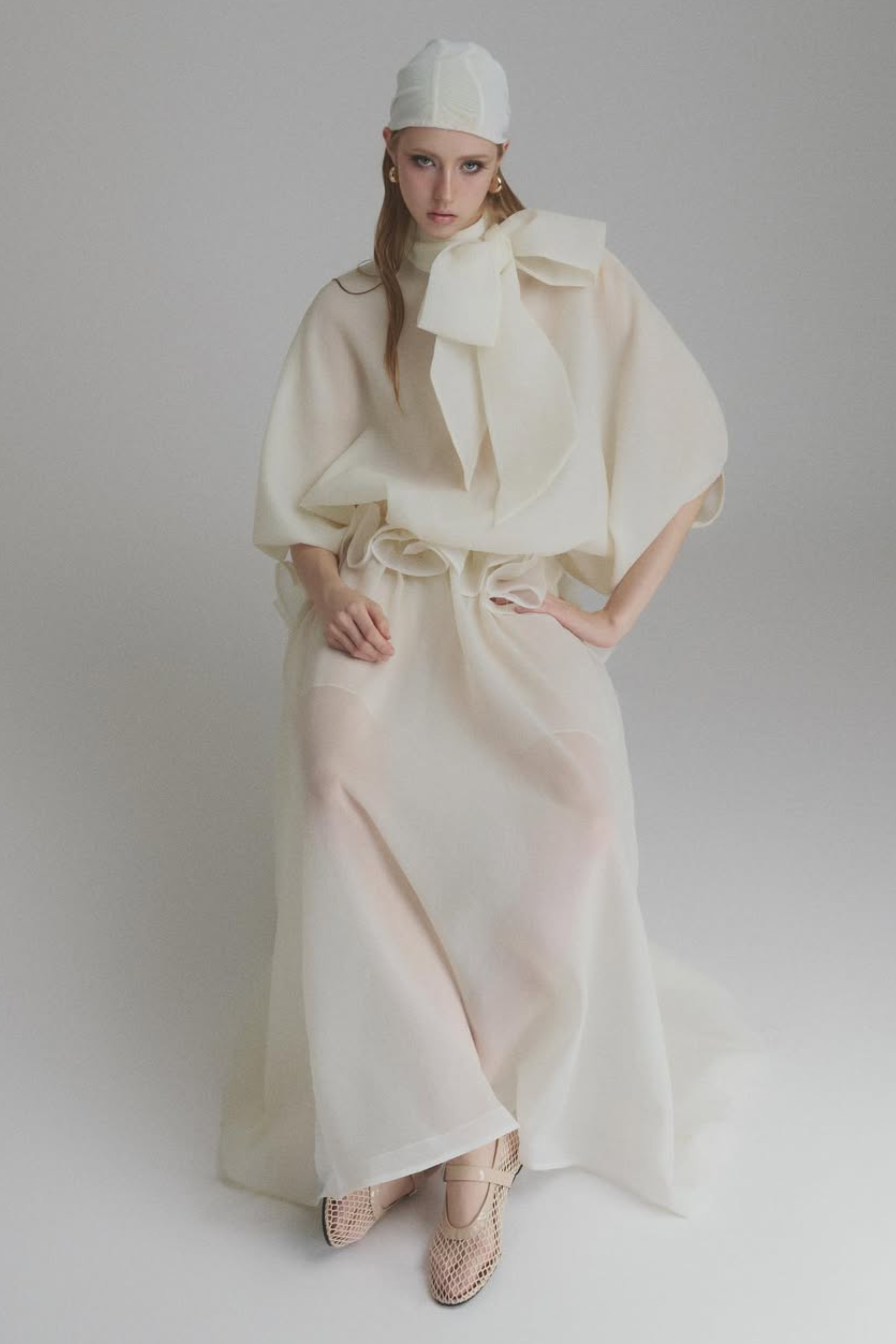 Tie-Neck Ruffled Solid Maxi Dress