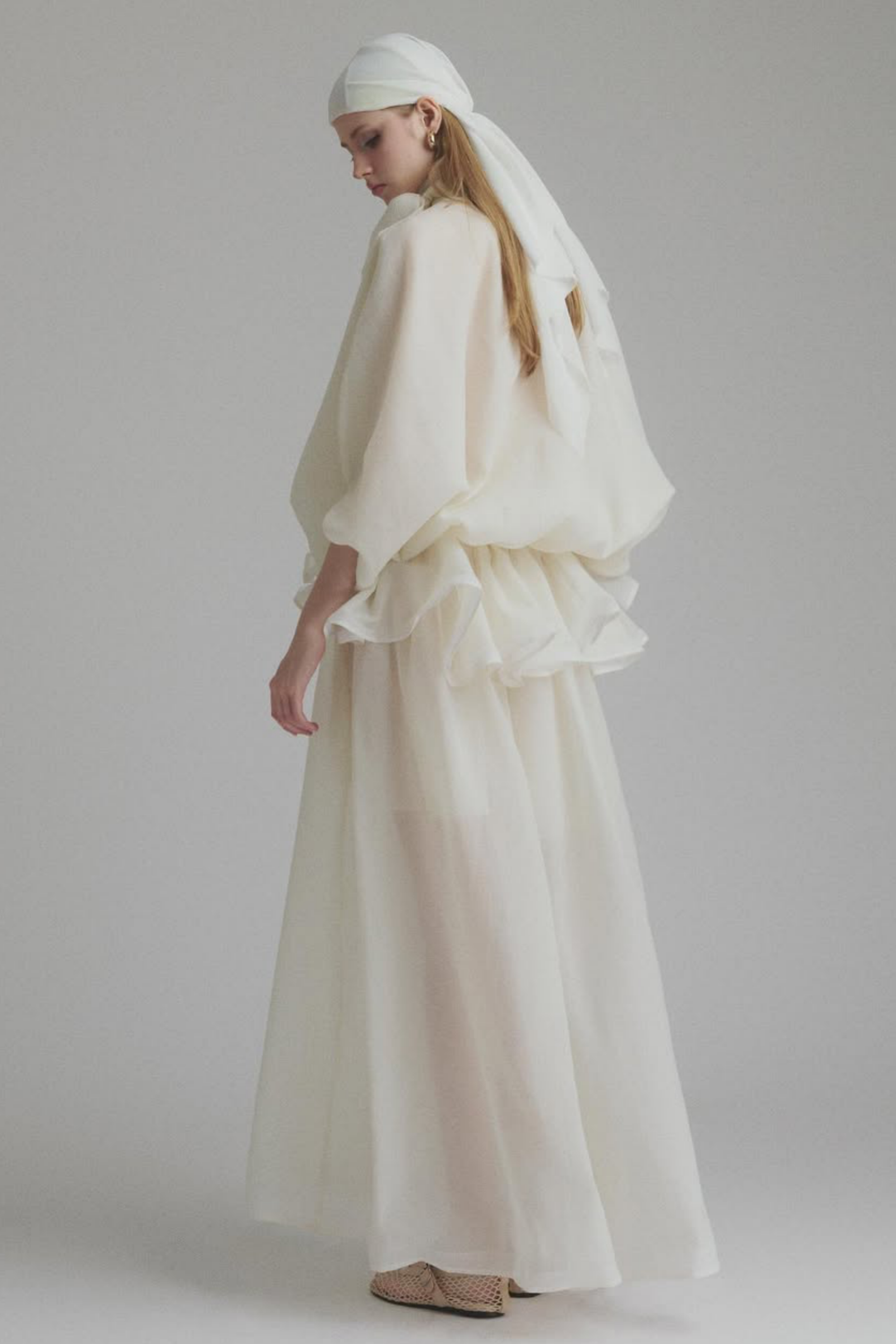 Tie-Neck Ruffled Solid Maxi Dress