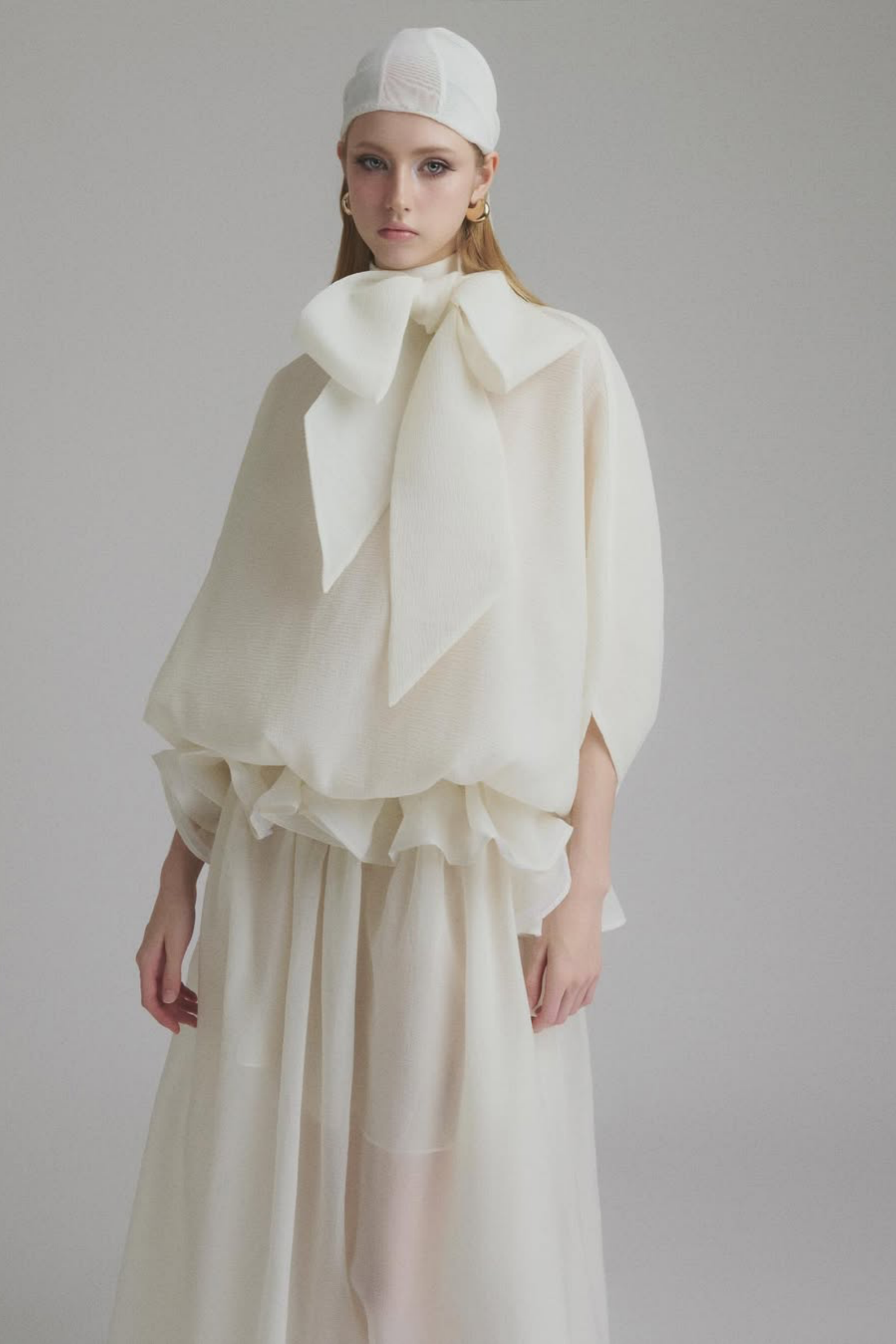 Tie-Neck Ruffled Solid Maxi Dress