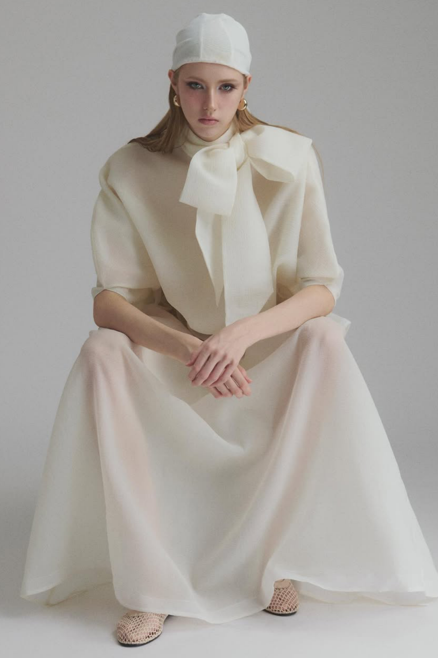 Tie-Neck Ruffled Solid Maxi Dress