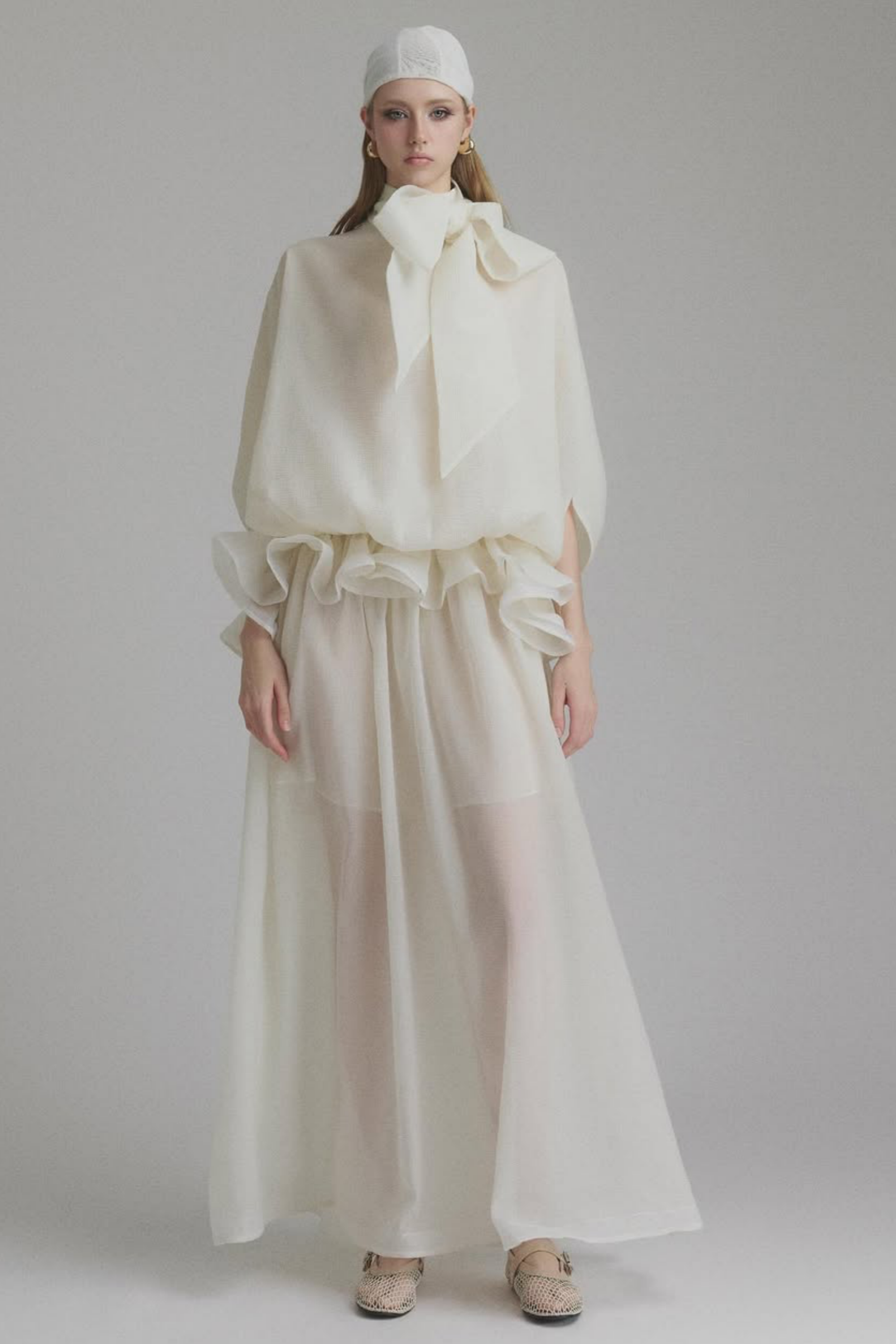 Tie-Neck Ruffled Solid Maxi Dress