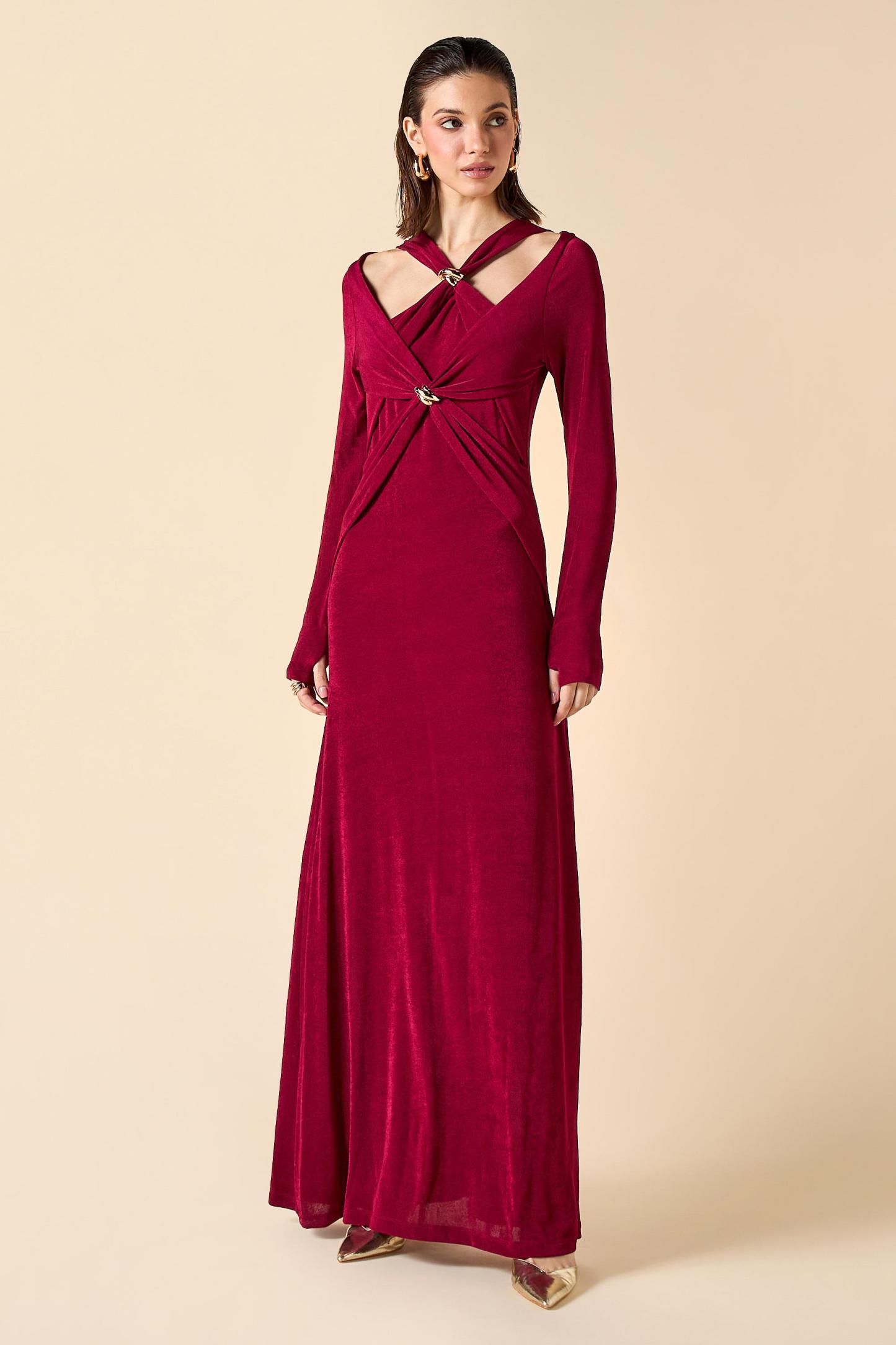 Jersey Long Sleeve Cut-Out Maxi Dress