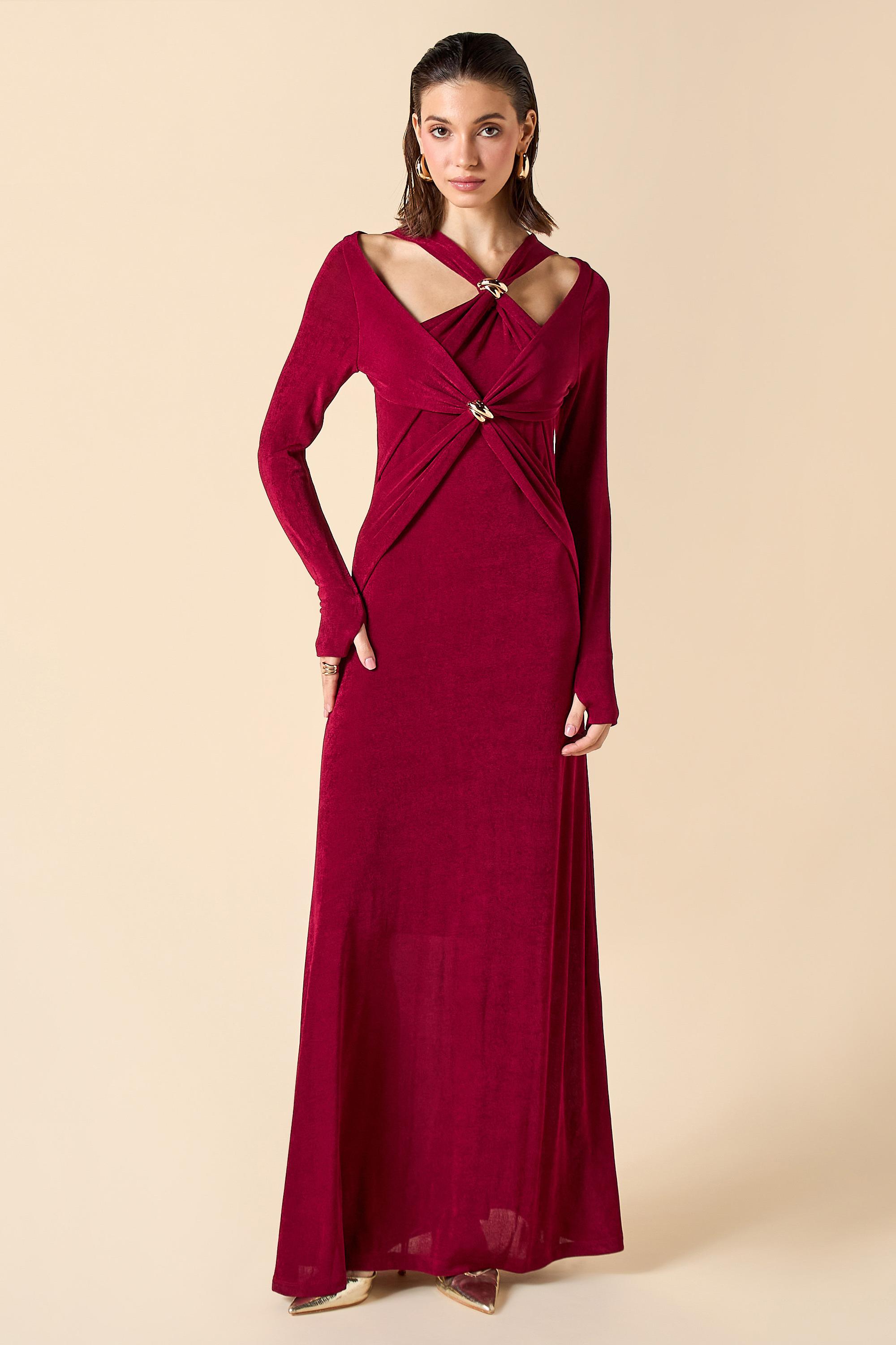 Jersey Long Sleeve Cut-Out Maxi Dress