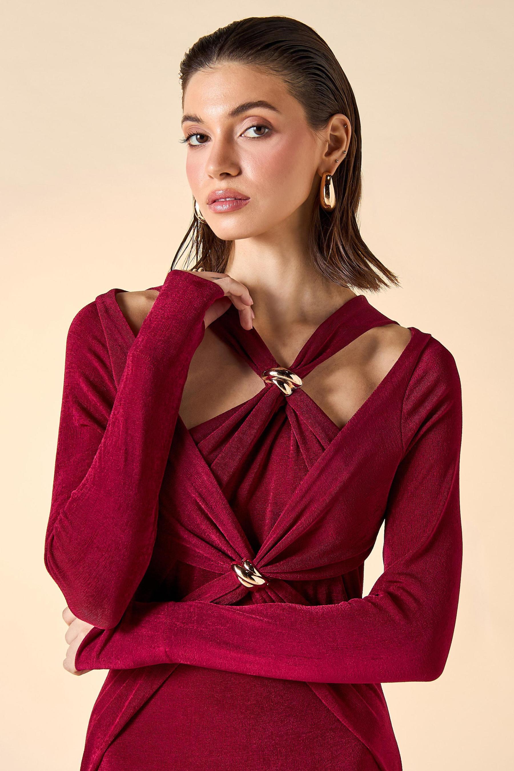 Jersey Long Sleeve Cut-Out Maxi Dress