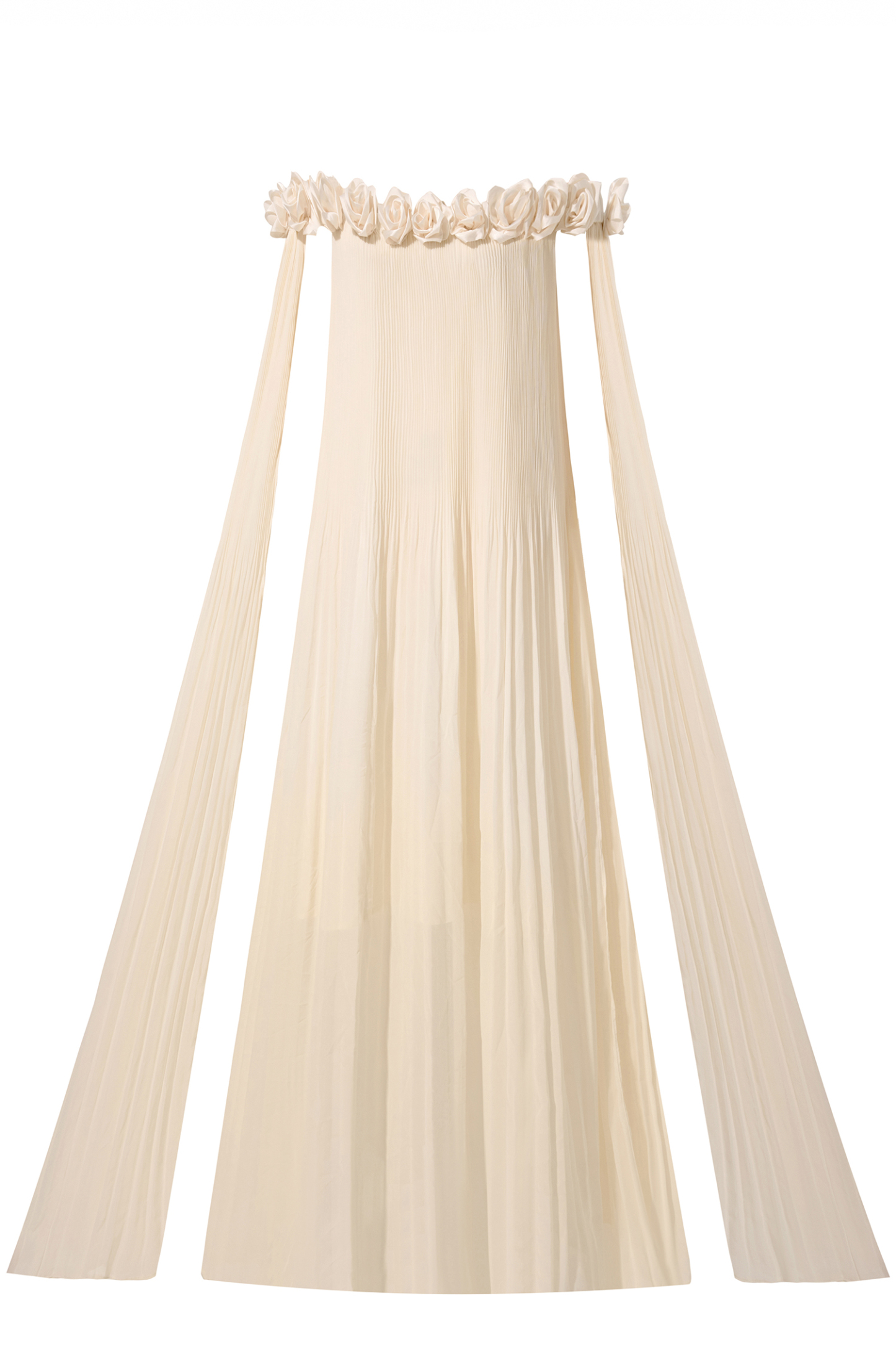 3D Flower Chiffon Off-Shoulder Pleat Maxi Dress