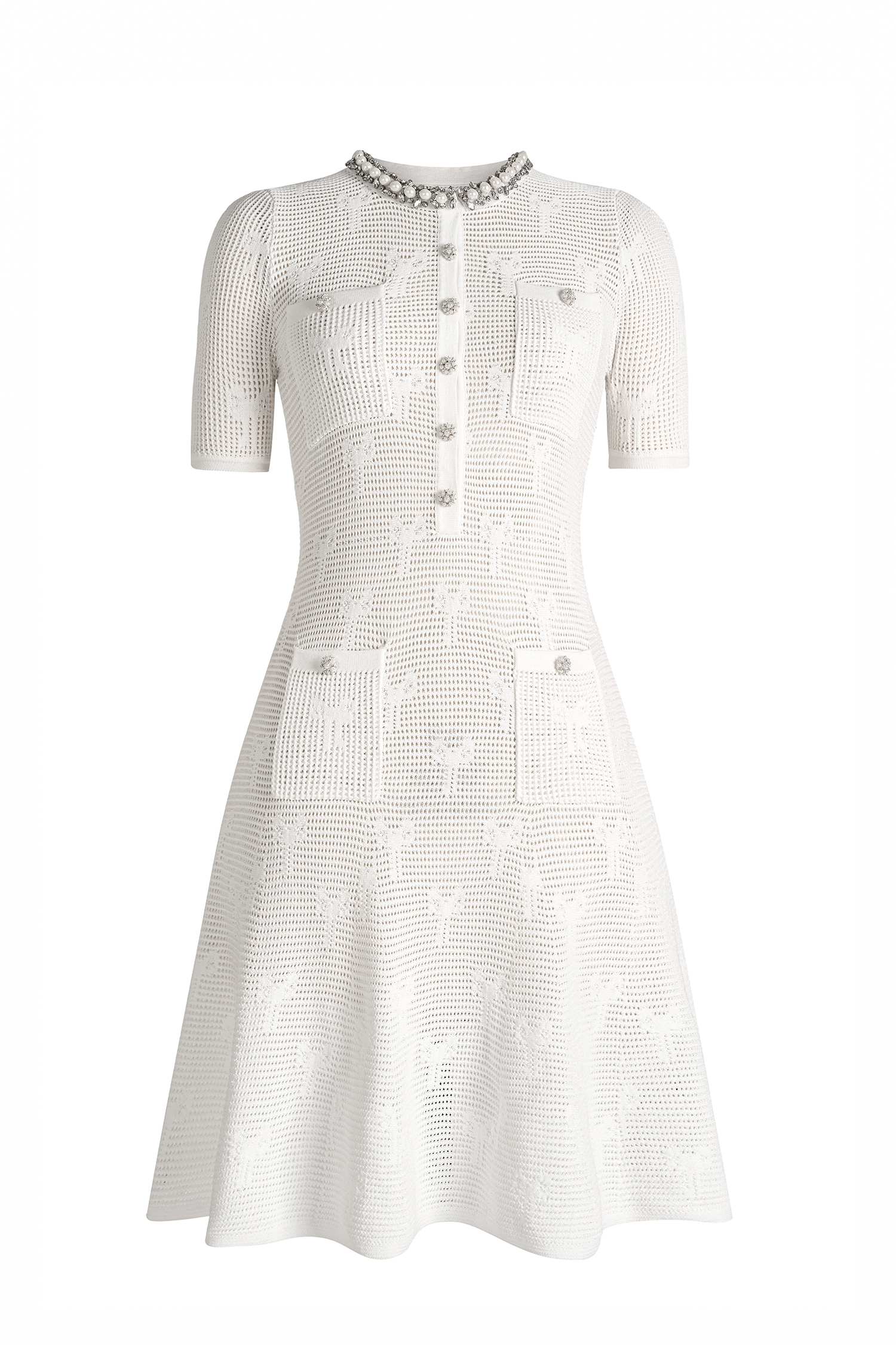 Knit Faux Pearl Rhinestone Mini Dress