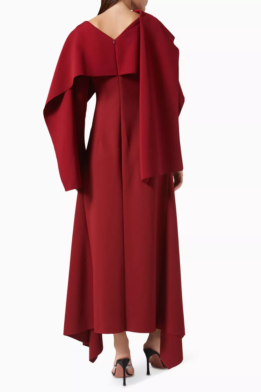 Cape Sleeve Solid Slit Midi Dress