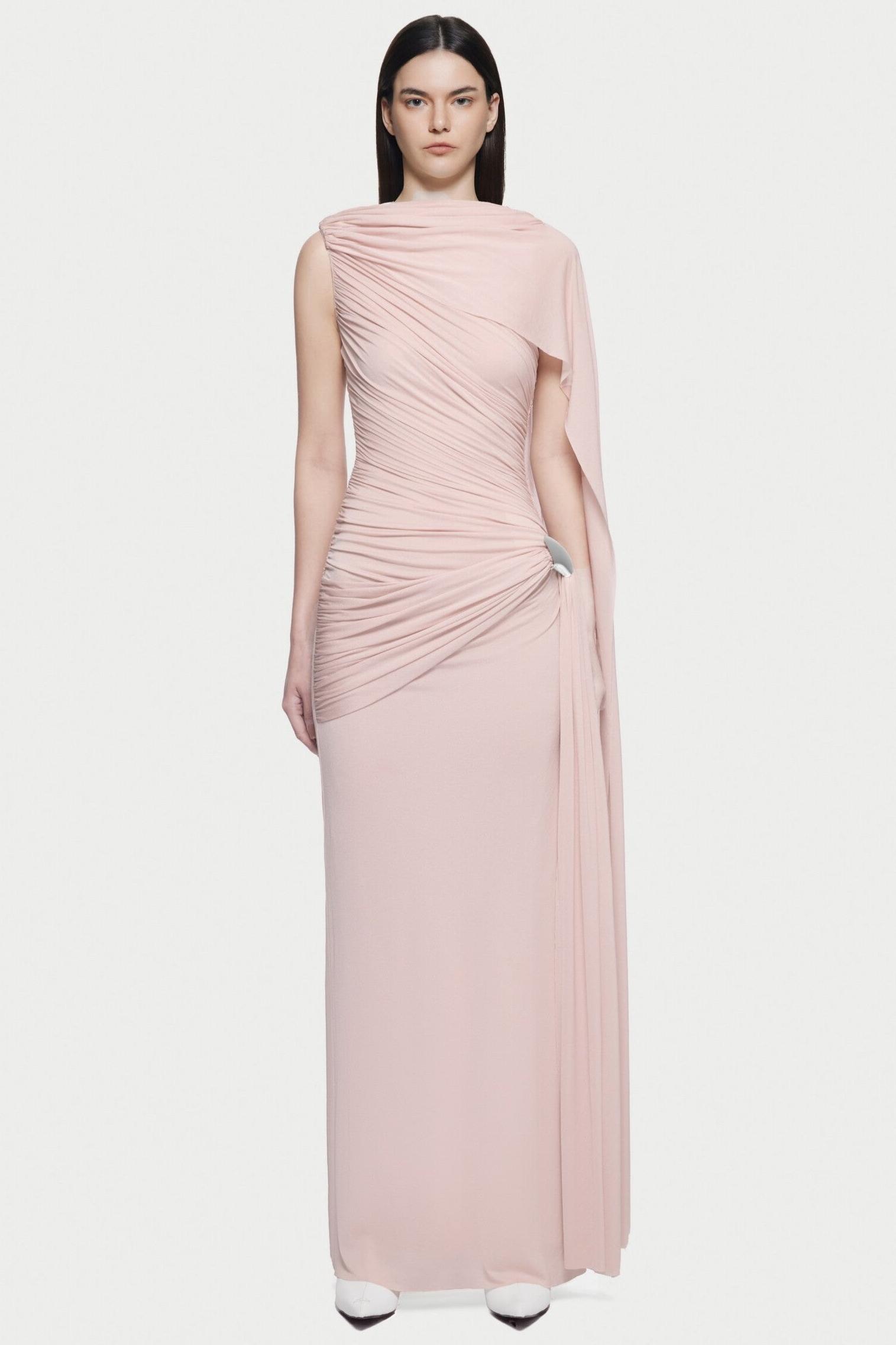 Jersey Gathering Cape Sleeve Midi Dress