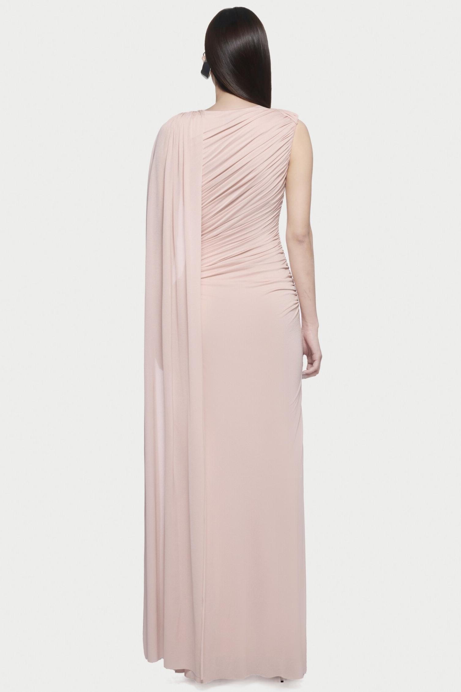 Jersey Gathering Cape Sleeve Midi Dress