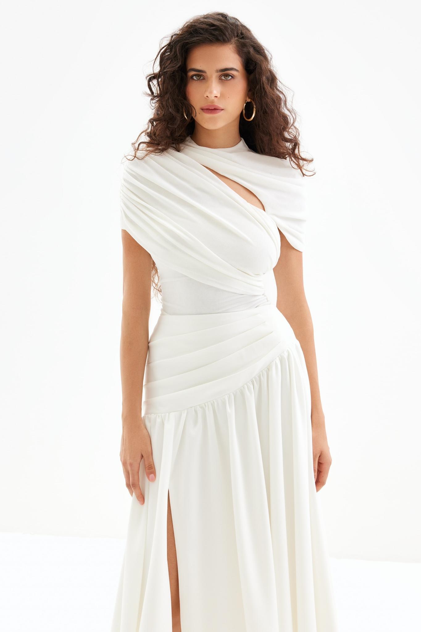 Jersey Solid Top & High Waist Midi Skirt