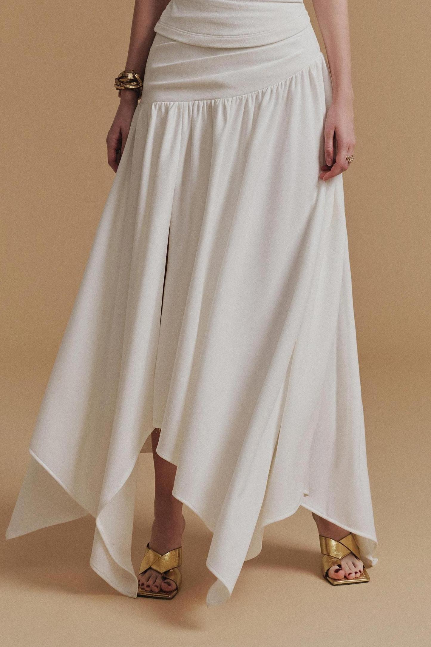 Jersey Solid Top & High Waist Midi Skirt