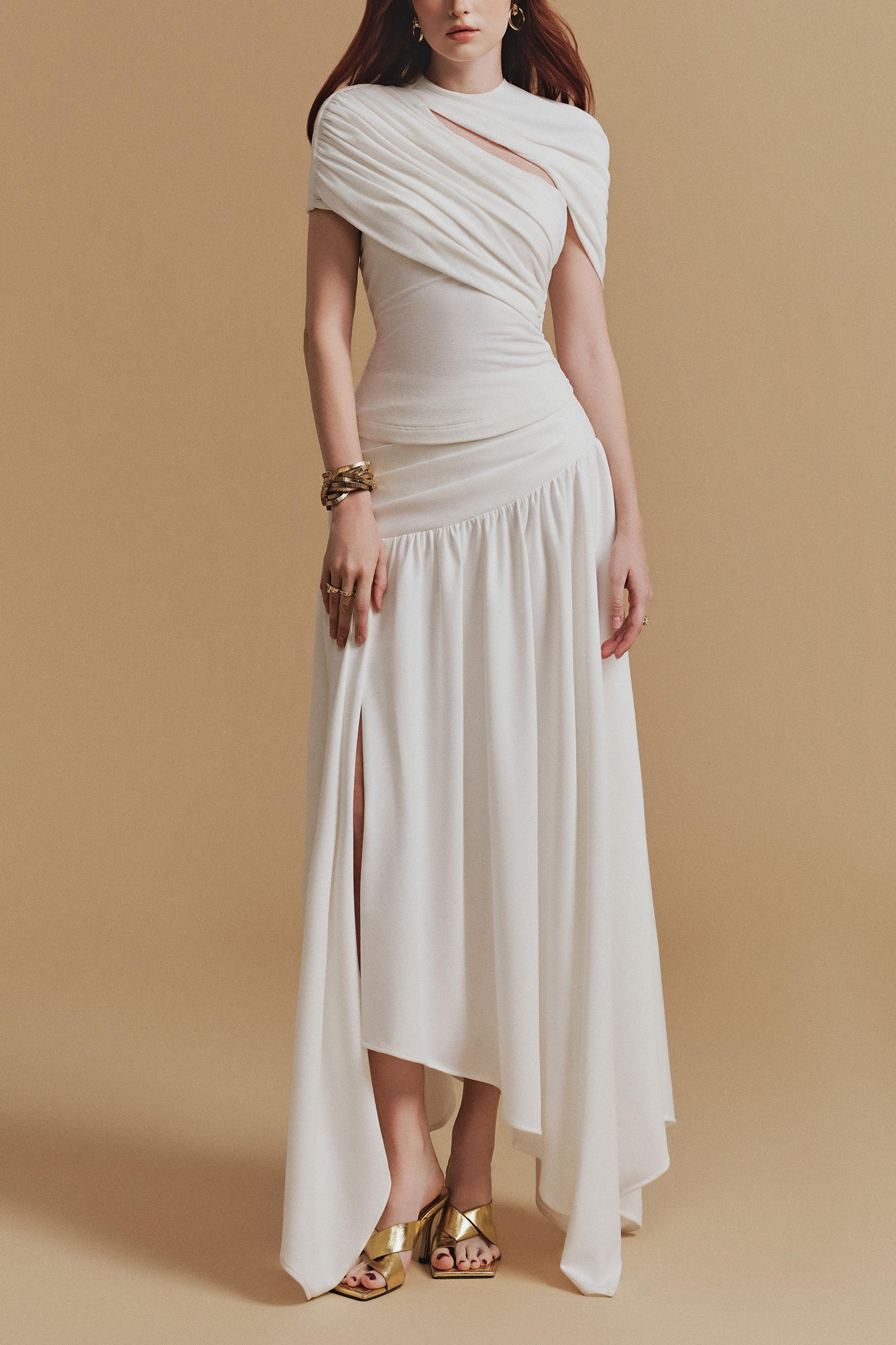 Jersey Solid Top & High Waist Midi Skirt