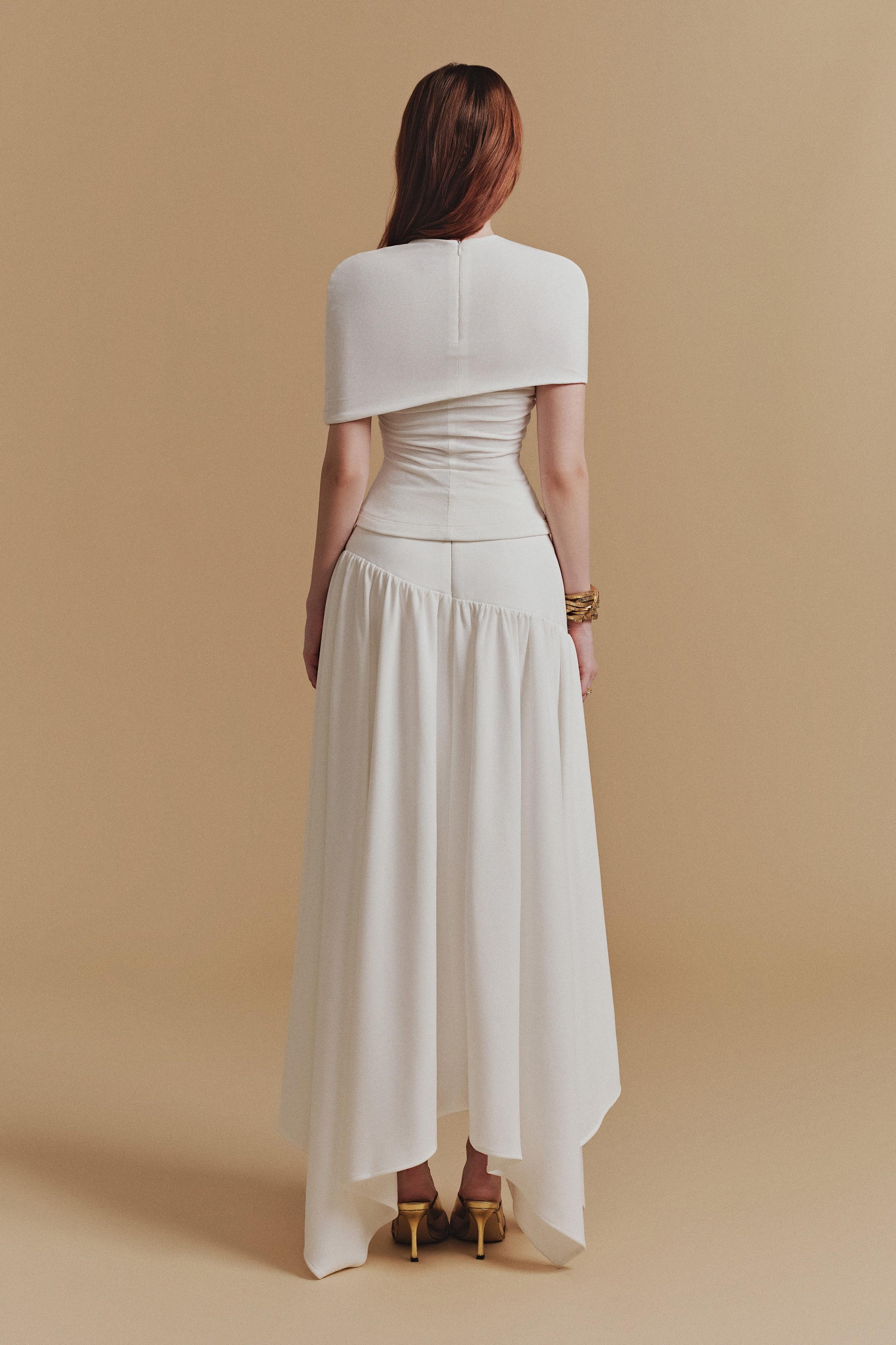 Jersey Solid Top & High Waist Midi Skirt