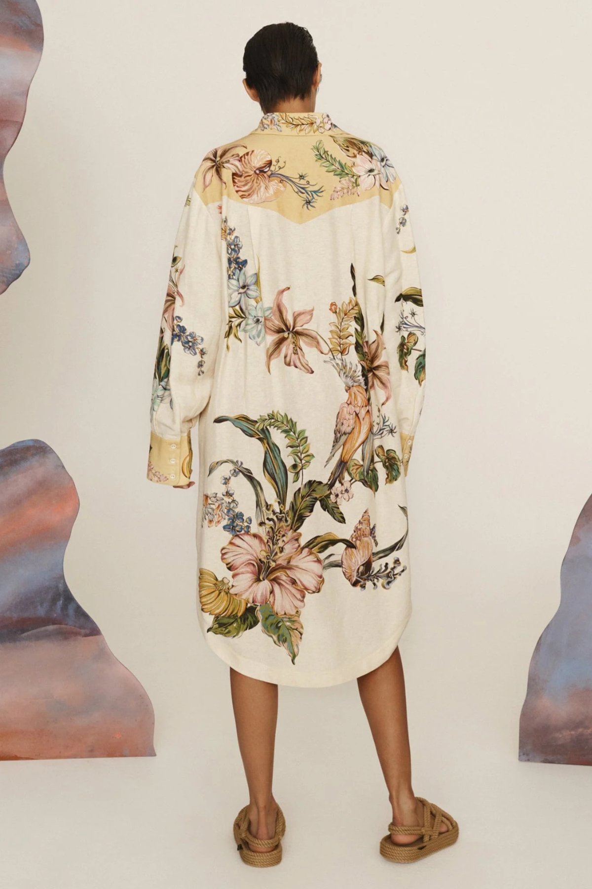 Floral Shirt Collar Midi Dress With Belt