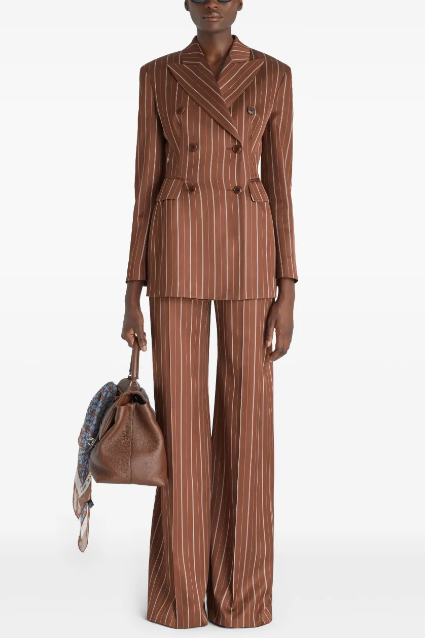 Stripe Double-Breasted Blazer & High Waist Trousers