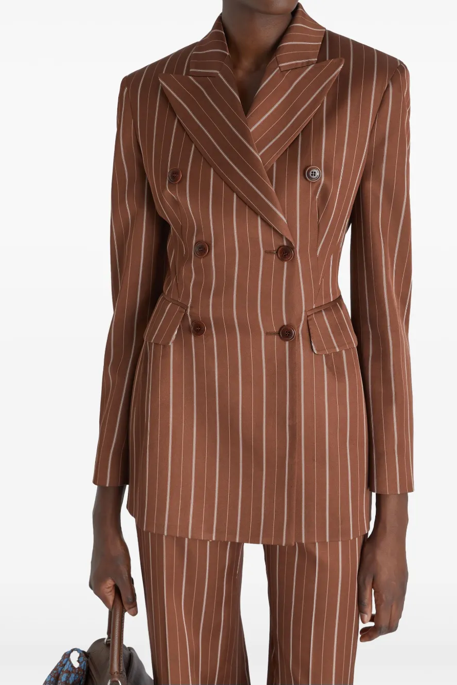 Stripe Double-Breasted Blazer & High Waist Trousers