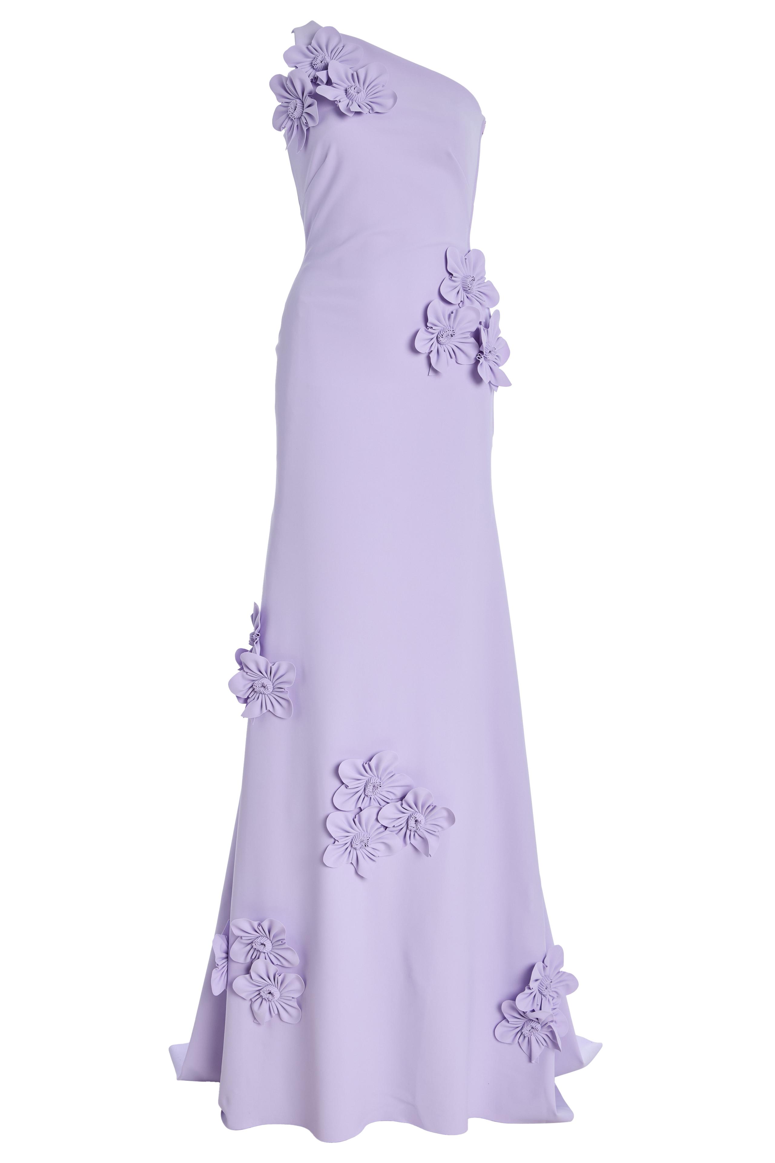 Solid 3D Flower Skew Collar Maxi Dress