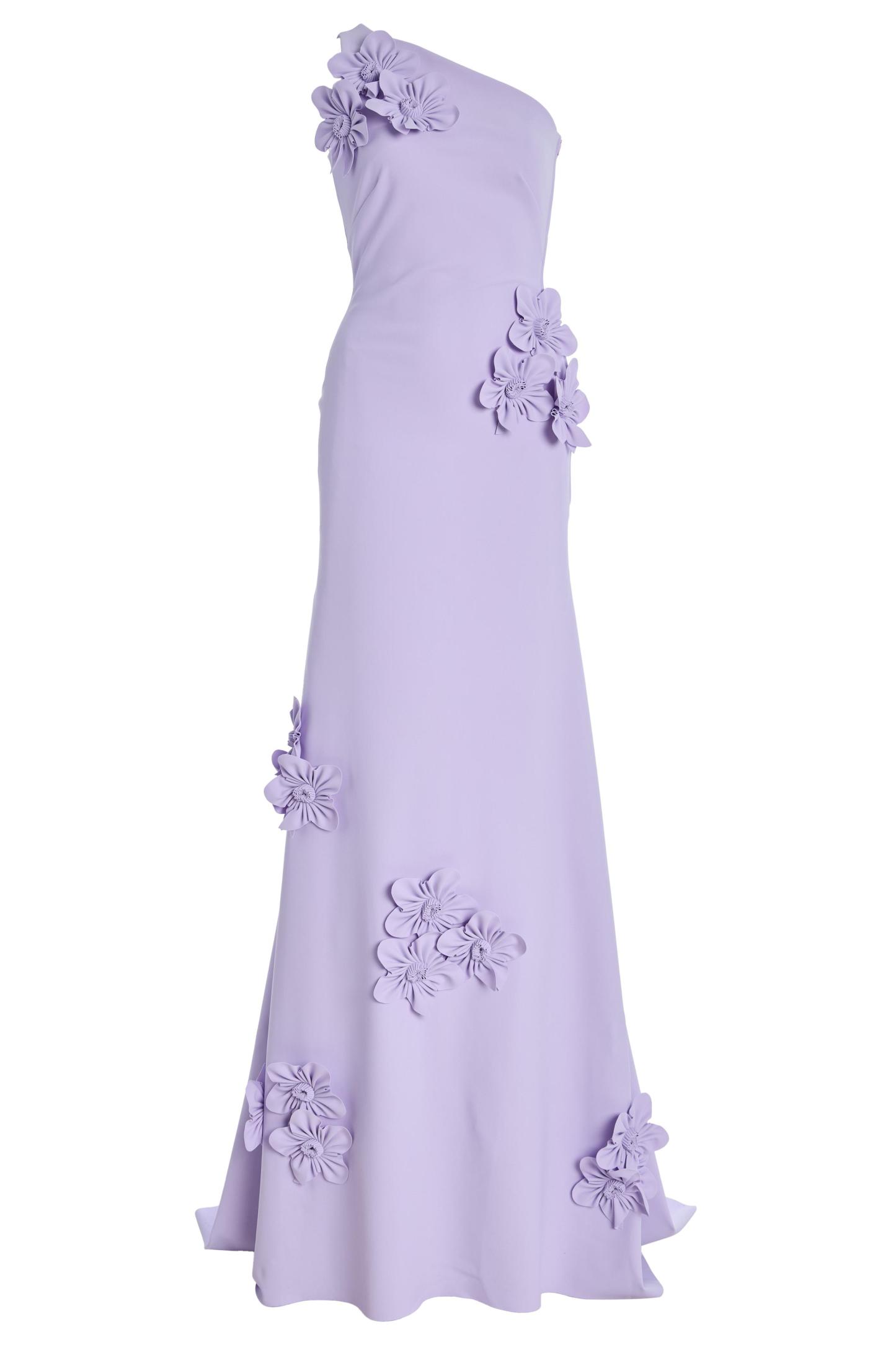 Solid 3D Flower Skew Collar Maxi Dress