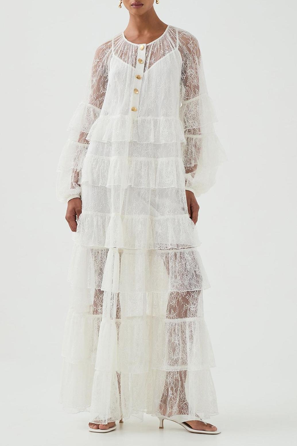 Lace Round Neck See-Through Midi Dress