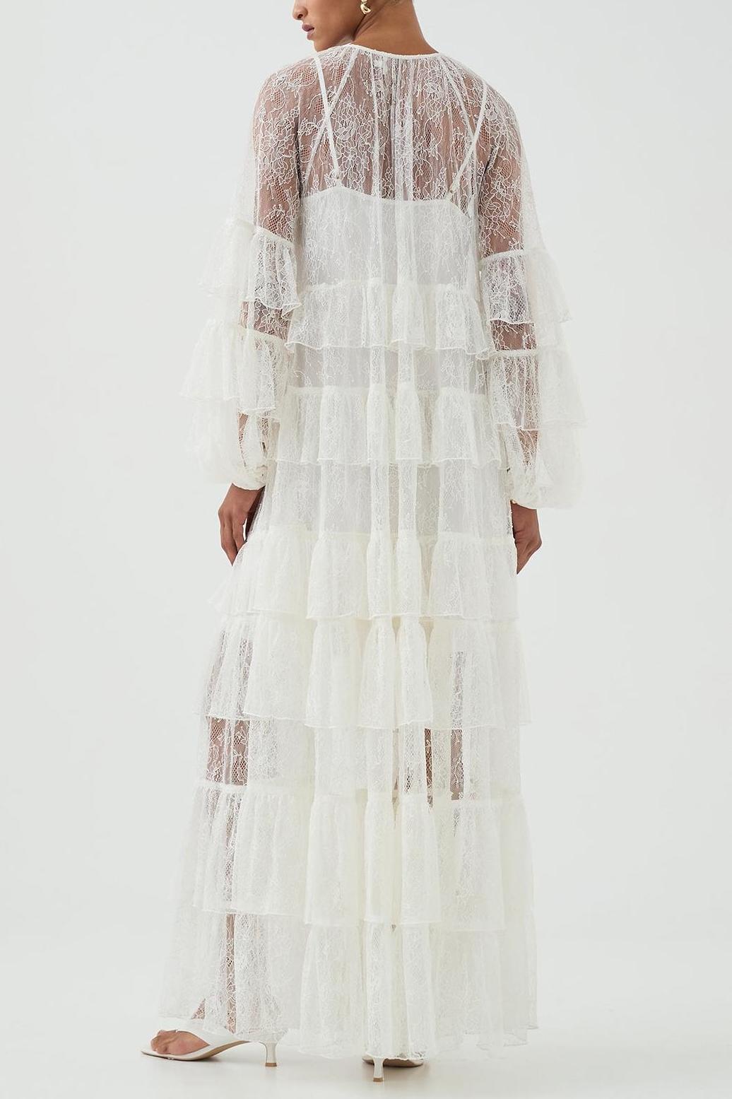 Lace Round Neck See-Through Midi Dress