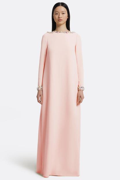 [Copy]Rhinestone Boat Neck Long Sleeve Maxi Dress