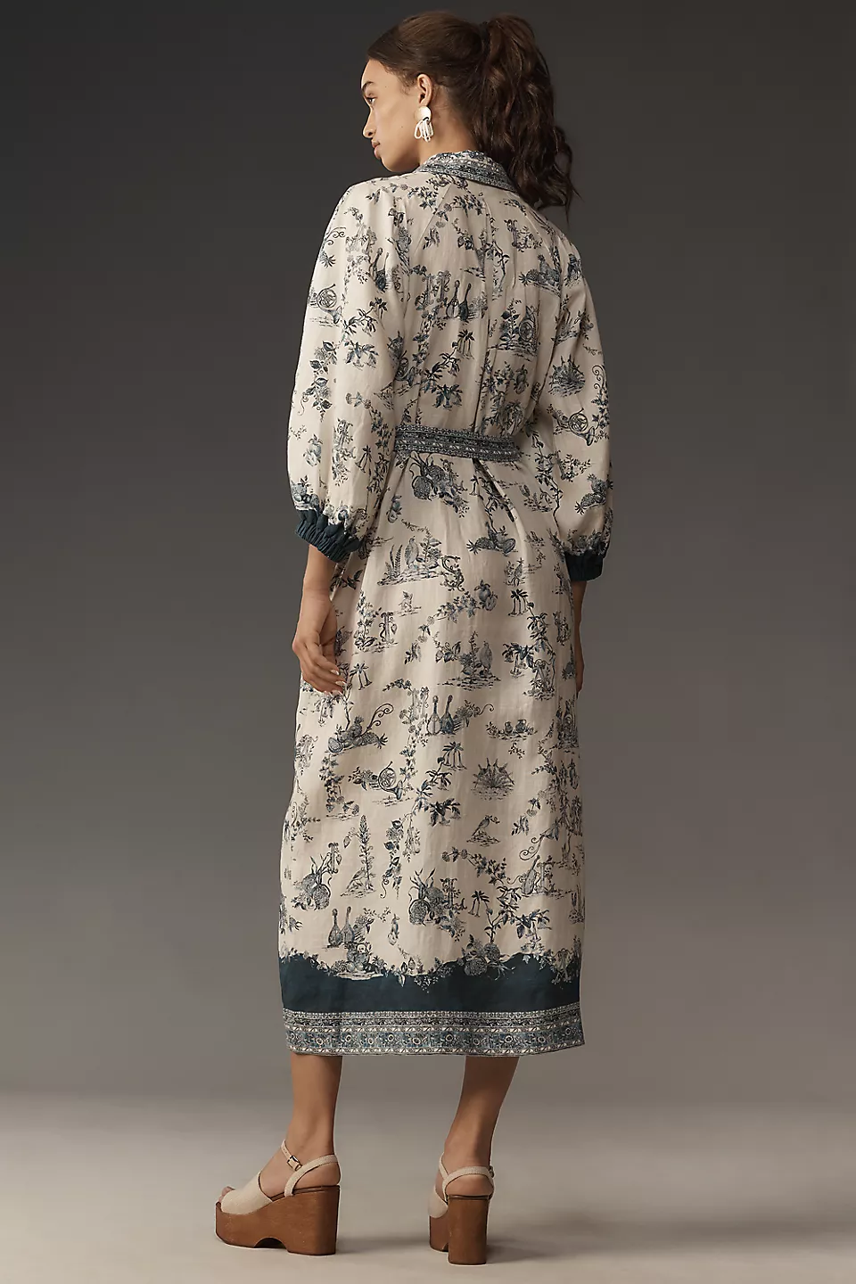Floral Shirt Collar Single Breasted Midi Dress With Belt