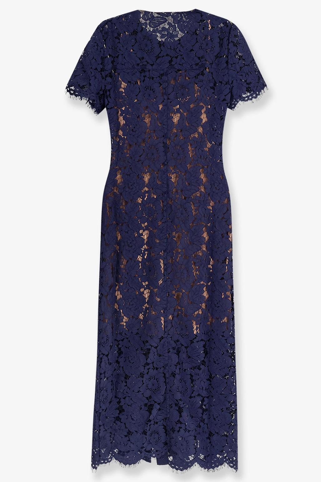 Lace Shirt Collar Single Breasted Midi Dress With Pocket