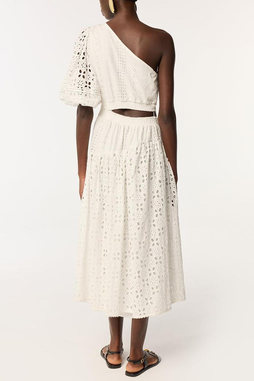 Skew Collar Cut-Out Top & Slit Midi Skirt Set