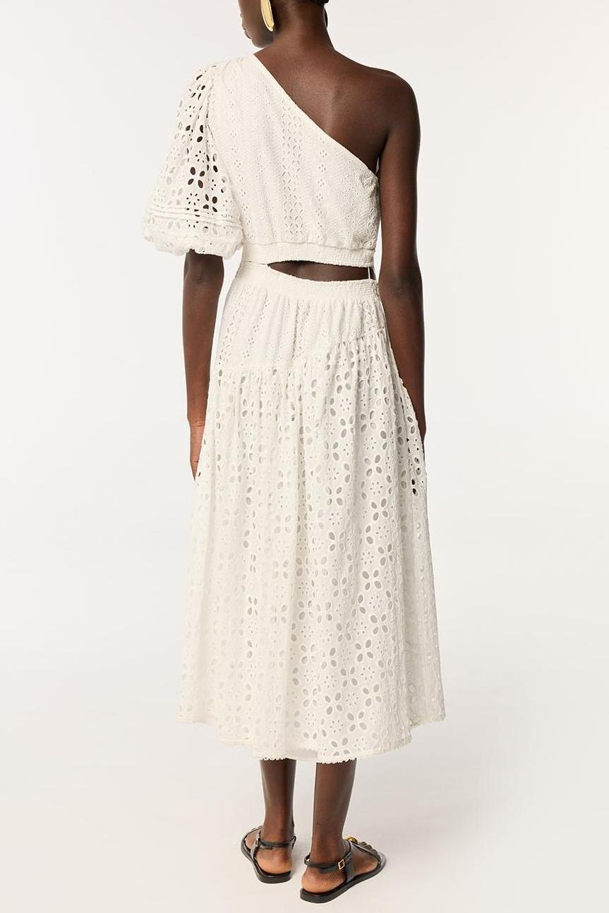 Skew Collar Cut-Out Top & Slit Midi Skirt Set