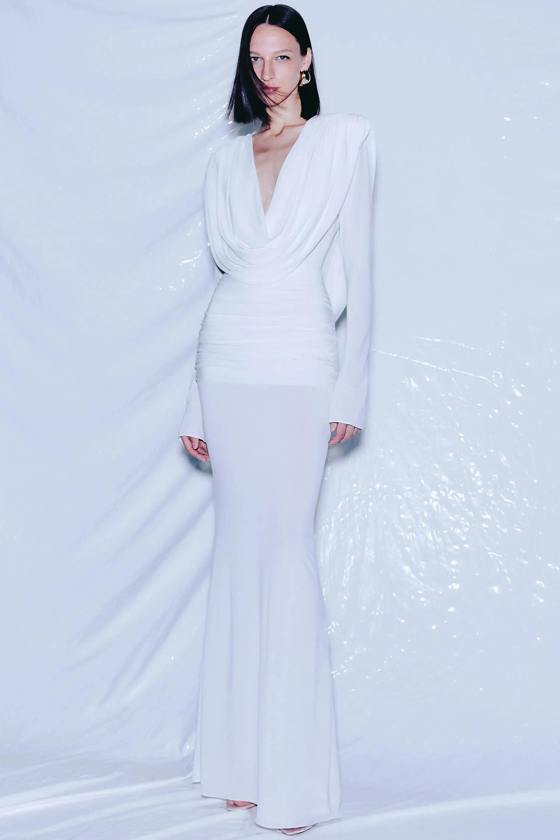Jersey Swing Collar Long Sleeve Maxi Dress
