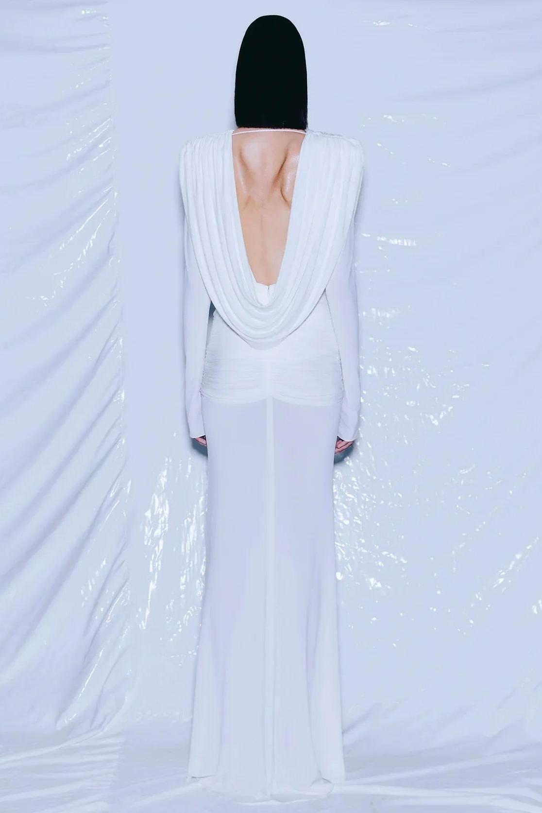 Jersey Swing Collar Long Sleeve Maxi Dress