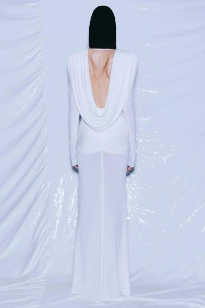 Jersey Swing Collar Long Sleeve Maxi Dress
