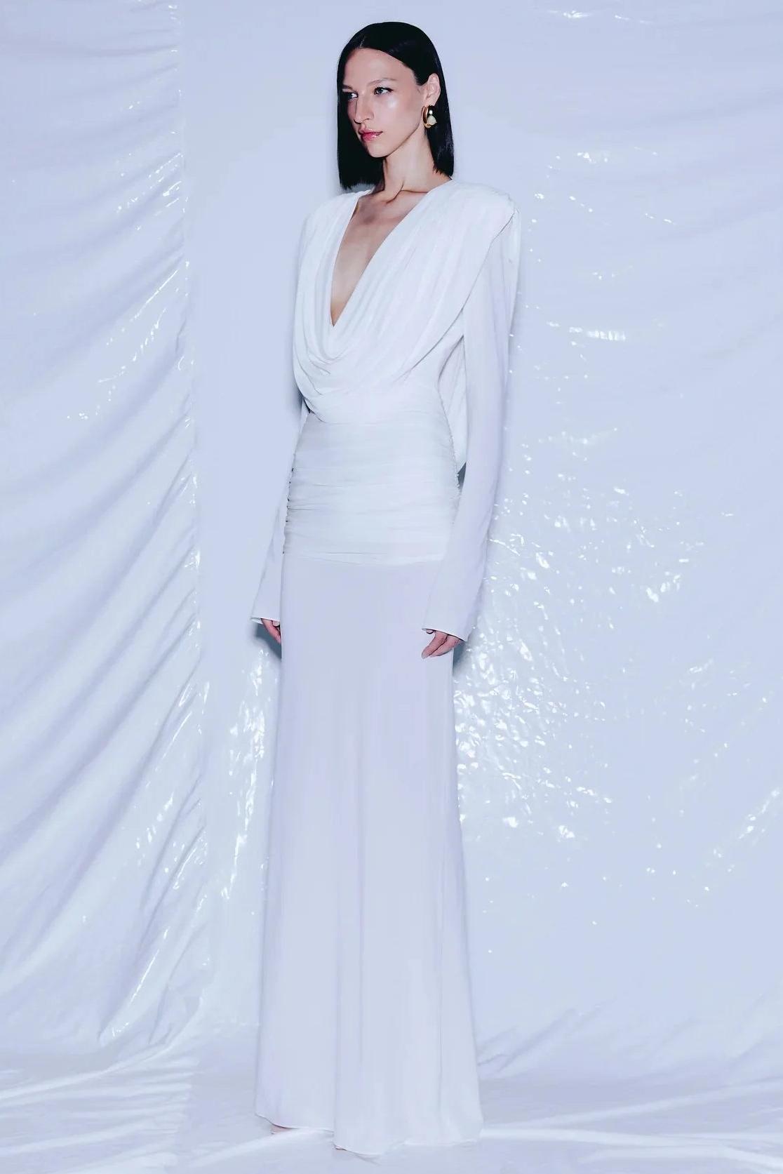 Jersey Swing Collar Long Sleeve Maxi Dress