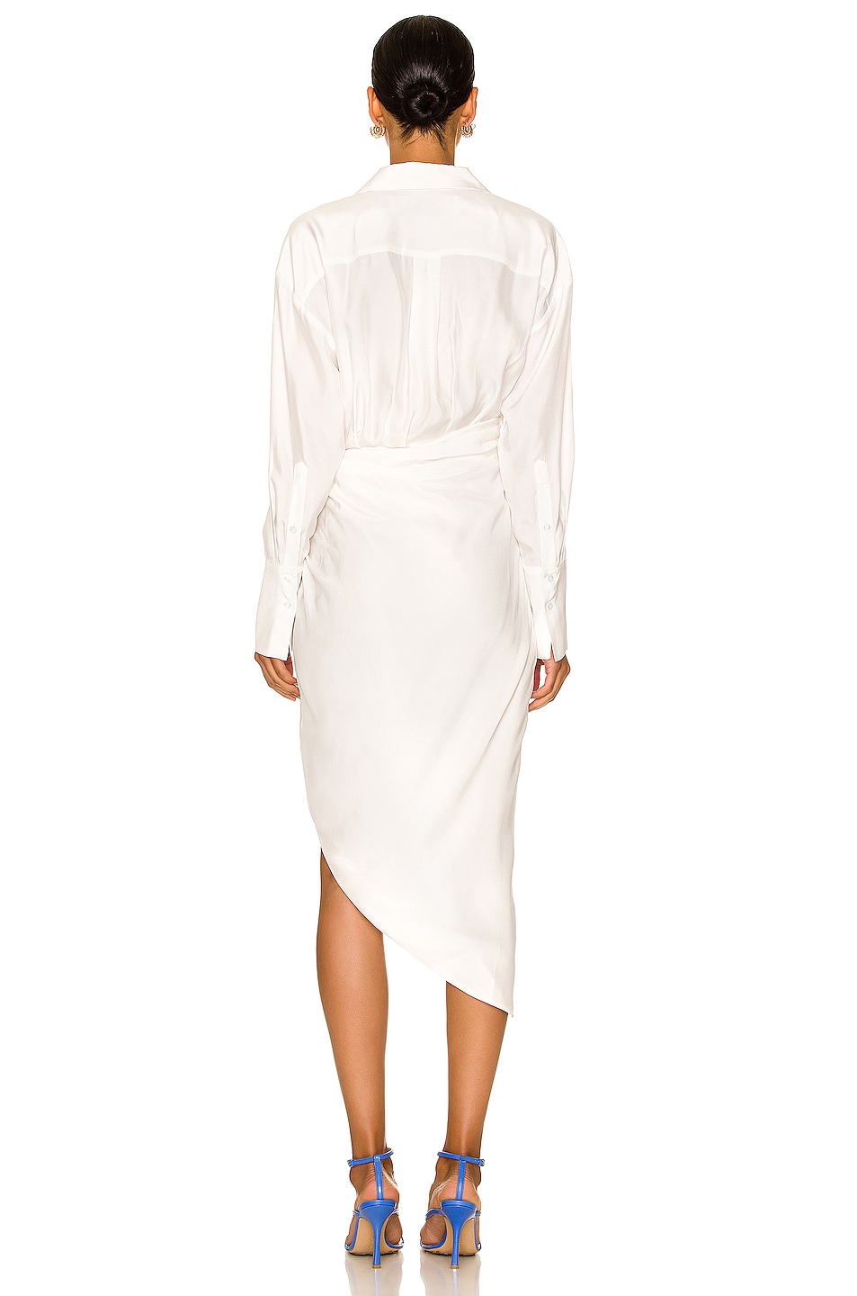 Solid V-Neck Slit Long Sleeve Midi Dress