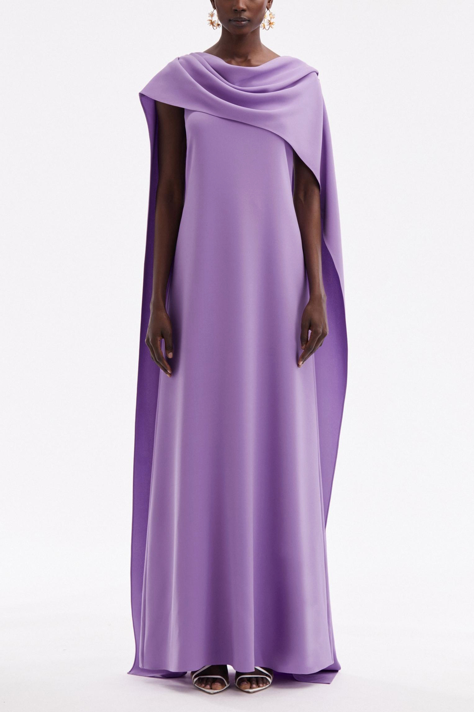 Solid Round Neck Cape Sleeve Maxi Dress