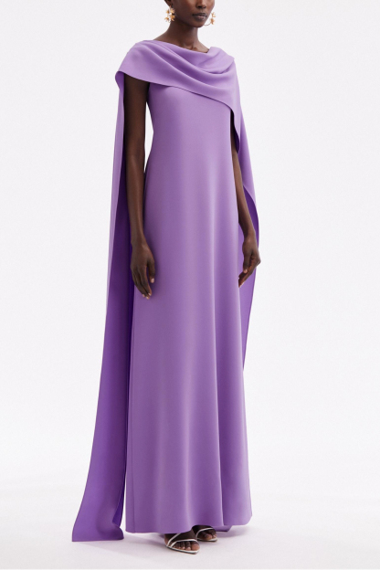 Solid Round Neck Cape Sleeve Maxi Dress