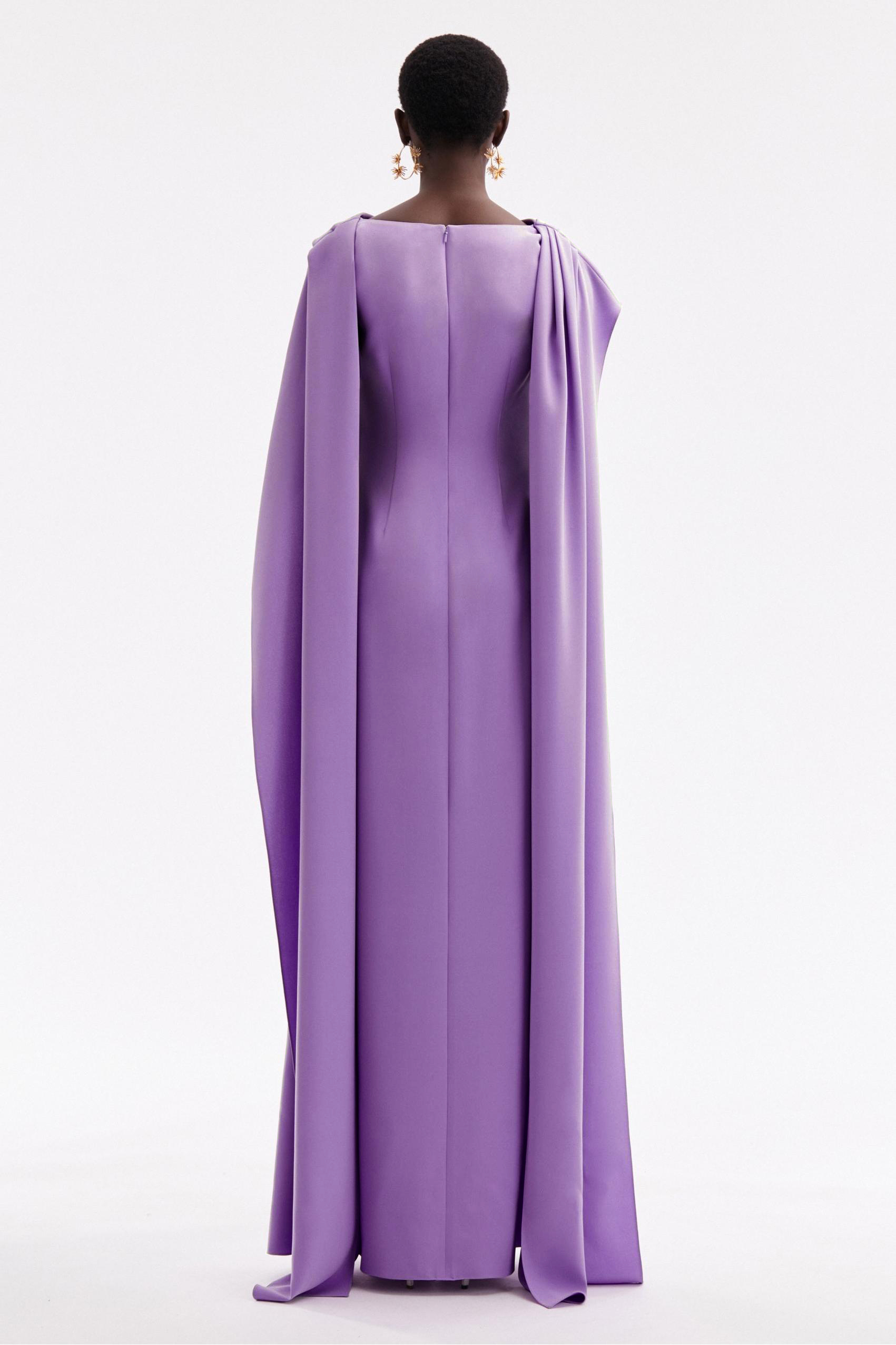 Solid Round Neck Cape Sleeve Maxi Dress